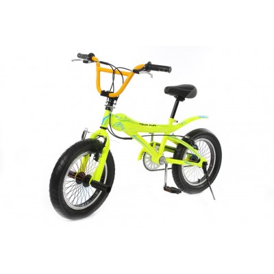 Велосипед подростковый трюковый (рама: сталь, вилка: regid, сталь, ободные тормоза, мягкое седло, диаметр ободов - 16'', желто-зеленый, вес:13.5кг)