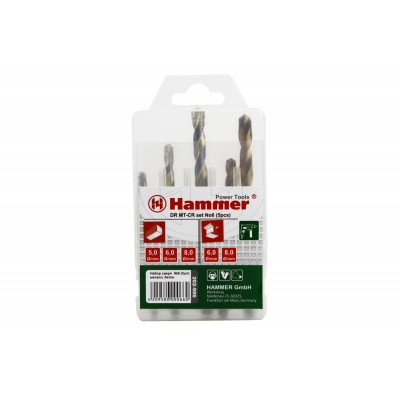 62829 Набор сверл Hammer Flex 202-906 DR set No6 (5pcs) 5-8mm металл\камень, 5шт.(подарок)