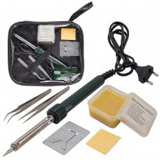 Паяльник электрический с набором инструментов и аксессуаров 6пр.(220V,50Hz,60W,пинцеты-2шт,расходники)в сумке