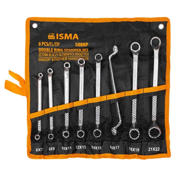 Ключи накидные, отогнутые на 75град., набор 8пр. (6х7, 8х9, 10х11, 12х13, 14х15, 16х17, 18х19, 21х22мм)