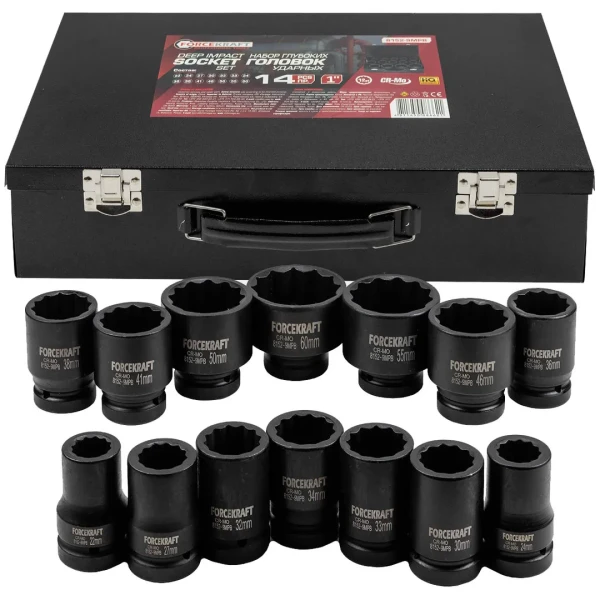 Набор головок ударных глубоких 1''14пр. (12гр.) (22,24,27,30,32,33,34,36,38,41,46,50,55,60мм)