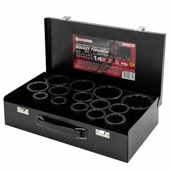 Набор головок ударных глубоких 1''14пр. (12гр.) (22,24,27,30,32,33,34,36,38,41,46,50,55,60мм)