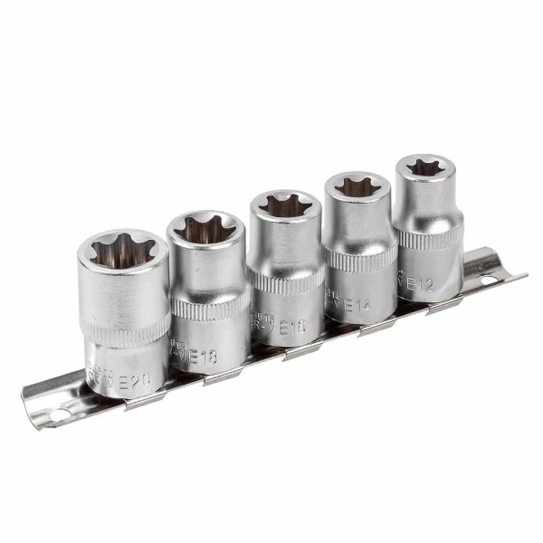 Набор головок Е-профиль 5пр. 1/2''(E12,E14,E16,E18,E20), на планке