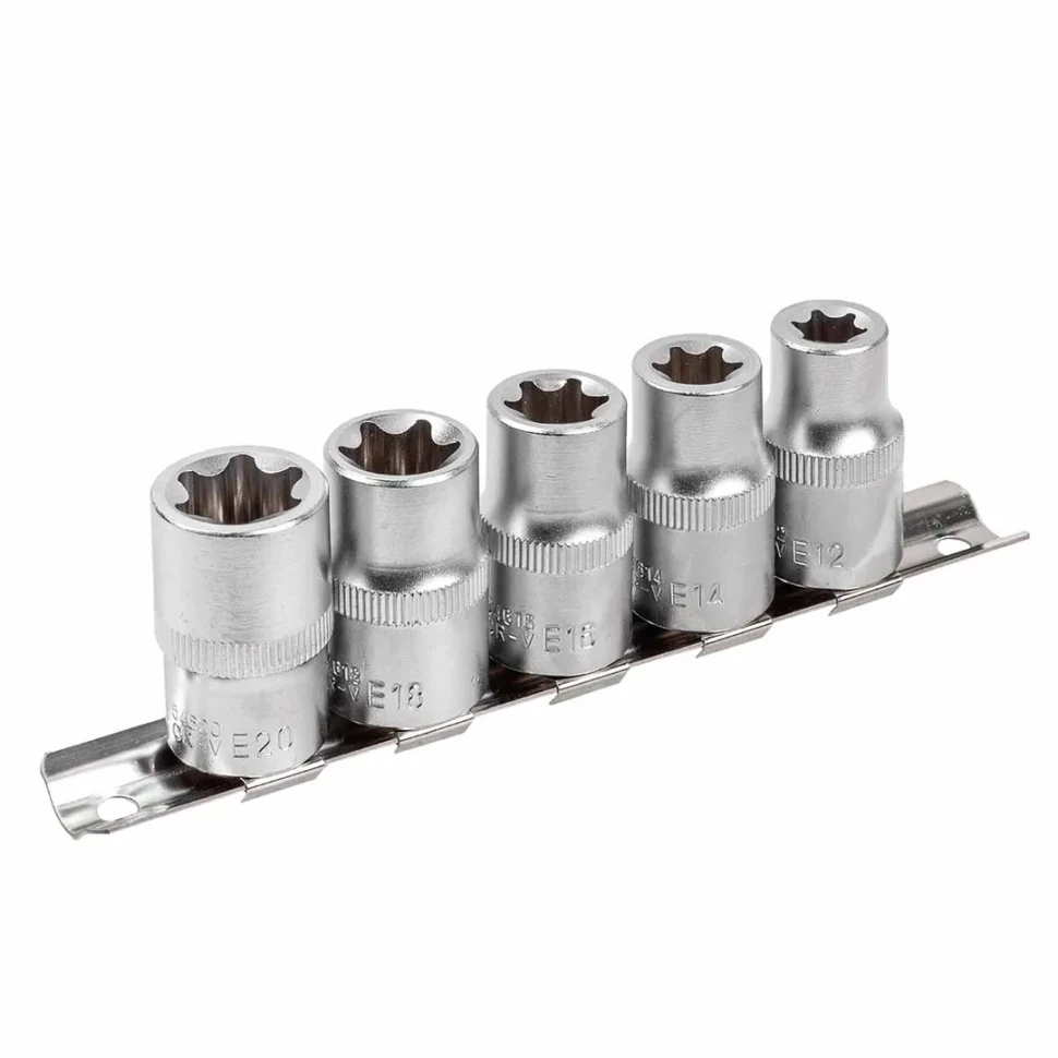 Набор головок Е-профиль 5пр. 1/2''(E12,E14,E16,E18,E20), на планке