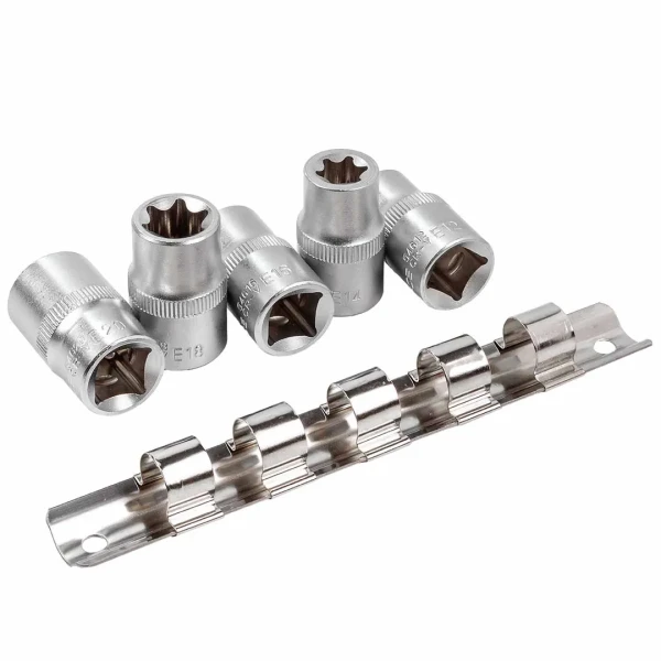 Набор головок Е-профиль 5пр. 1/2''(E12,E14,E16,E18,E20), на планке