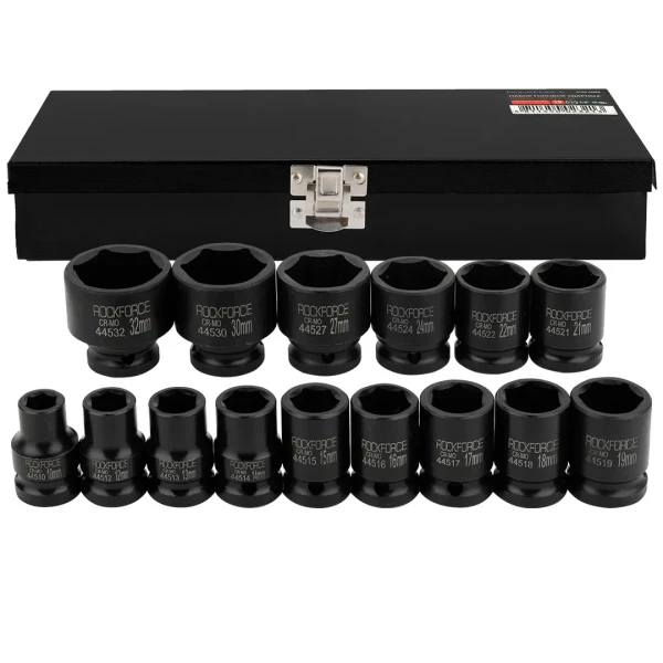 Набор головок ударных, 15пр. 1/2''6гр.(10,12,13,14,15,16,17,18,19,21,22,24,27,30,32мм),в метал. Кейсе