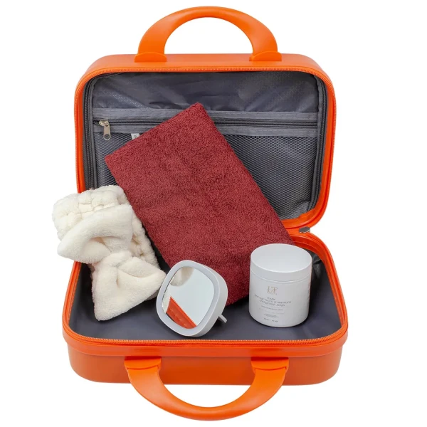 Набор(сумка оранжевая 026#+полотенце+пэды53012+зеркало52870+повязка на голову бант)