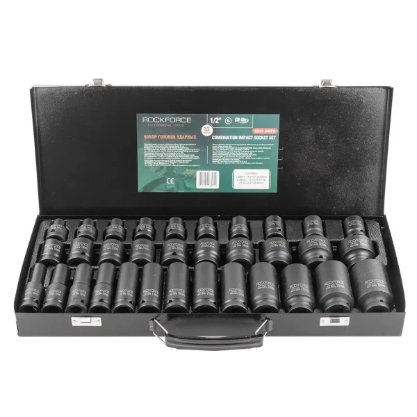Набор головок ударных 33пр.1/2''(6гр.)(L-38мм:8-24,27,30,32мм,L-78мм:10,12-15,17,19,21,22,24,27,30,32мм)в метал кейсе