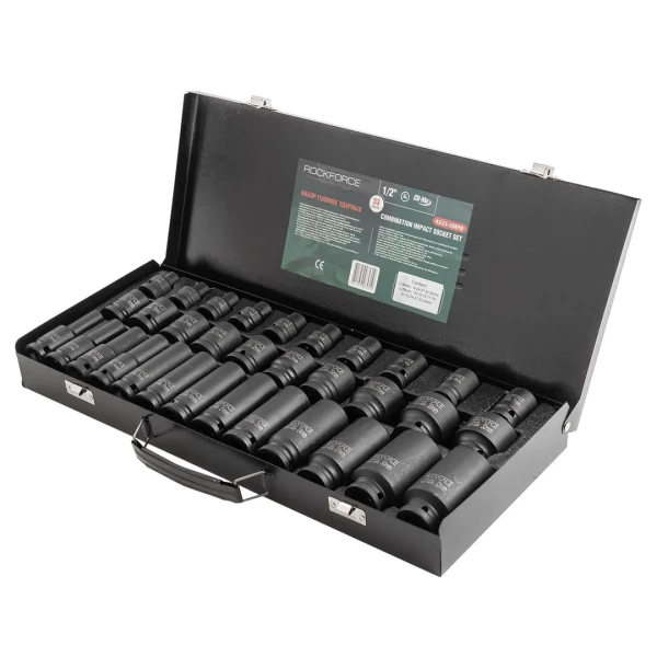 Набор головок ударных 33пр.1/2''(6гр.)(L-38мм:8-24,27,30,32мм,L-78мм:10,12-15,17,19,21,22,24,27,30,32мм)в метал кейсе