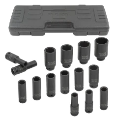 Набор головок ударных глубоких 15пр.,1/2''6гр.(10,12-17,19,21,22,24,27,30,32мм,36мм-12гр), в пластиковом кейсе