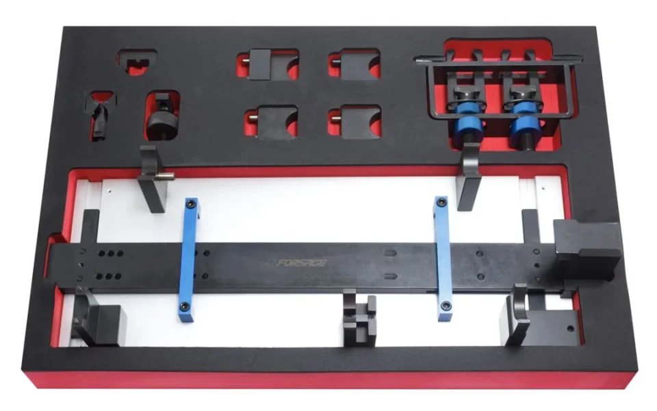 Набор фиксаторов для обслуживания двигателей VAG/Porsche, 9пр.(4cyl 2.0i, 6cyl 6.8TDI, 2.7i, 3.0i, 4.0i), в ложементе