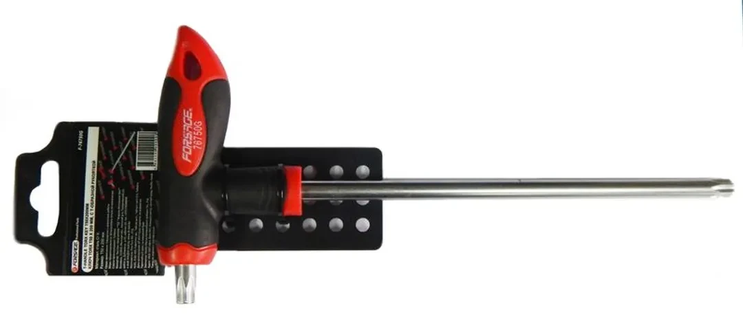 Ключ Т-образный TORX с прорезиненной рукояткой T10х75мм, на пластиковом держателе