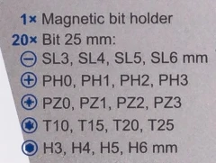 Отвертка в комплекте с битами, набор 21пр.