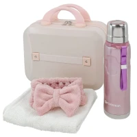 Набор(сумка светло-розовая 026#+полотенце+термос51718+повязка на голову бант)