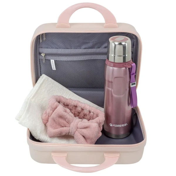 Набор(сумка светло-розовая 026#+полотенце+термос51718+повязка на голову бант)