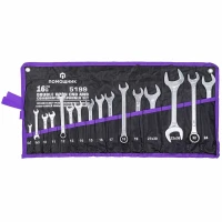 Ключи комбинированные и рожковые, набор 16пр. (6х7,8х9,10-19,22,24,27х30,32х36мм) на полотне