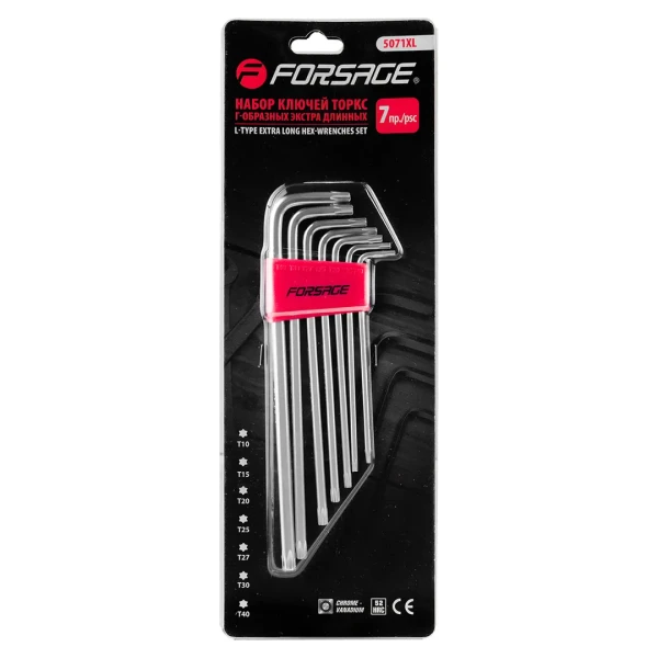 Набор ключей TORX Г-образных экстра длинных 7пр.(Т10,Т15,Т20,Т25,Т27,Т30,Т40) в пластиковом держателе