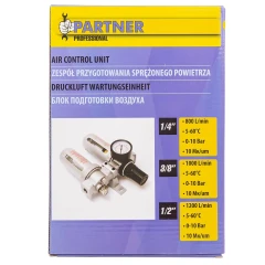 Блок подготовки воздуха 1/2''(фильтр-регулятор+лубрикатор)(10Мк, 1200 л/мин, 0-10bar,раб. температура 5°-60°)