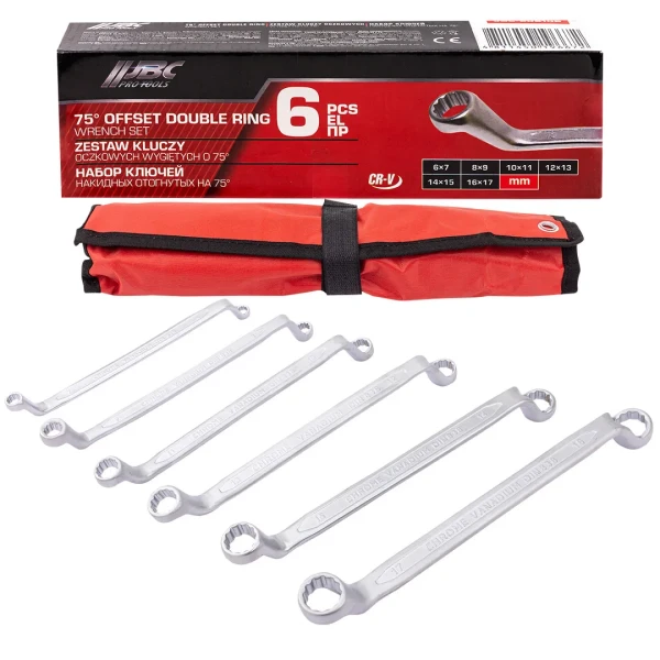 Ключи накидные, отогнутые на 75град., набор 6пр. (6х7, 8х9, 10х11, 12х13, 14х15, 16х17мм)