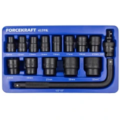 Набор головок ударных 15пр. 1/2''(6-гр.) (10,12, 13, 14, 15, 17, 19, 21, 22, 24, 27, 30, 32мм) в ложементе