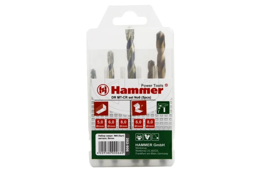 62829 Набор сверл Hammer Flex 202-906 DR set No6 (5pcs) 5-8mm металл\камень, 5шт.(подарок)
