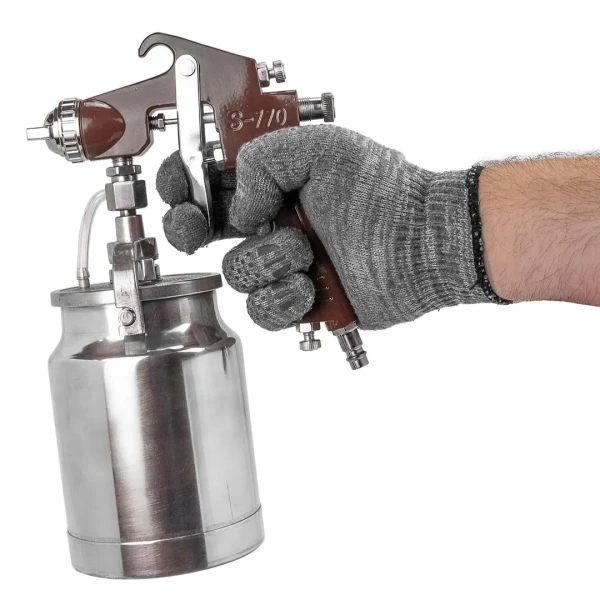 Краскораспылитель с нижним металлическим бачком (бачок 1000мл, сопло 1.8мм, факел 200-250мм, рабоч.давление 3-4бар, расход воздуха 100-170л/мин)