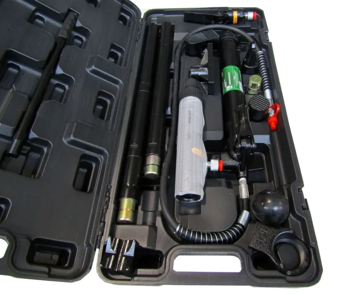 Набор гидравлического оборудования для кузовных работ 10т.(насос, цилиндр + комплект удлинителей и надставок), в кейсе на колесах