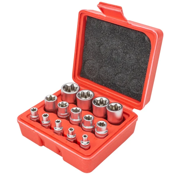 Набор головок Е-профиль, 14пр., 1/4'', 3/8'', 1/2''(Е4-Е24),в кейсе