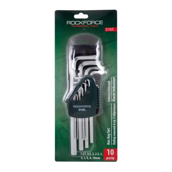 Набор ключей Г-образных 6-гранных длинных, 10пр.(1.27, 1.5, 2, 2.5, 3-6, 8, 10мм) в пластиковом держателе