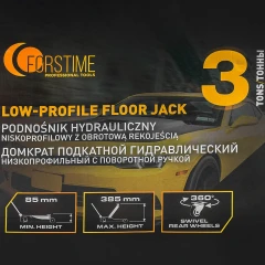 Домкрат подкатной гидравлический низкопрофильный 3т (поворотная ручка 360°,h min 85мм, h max 385мм)