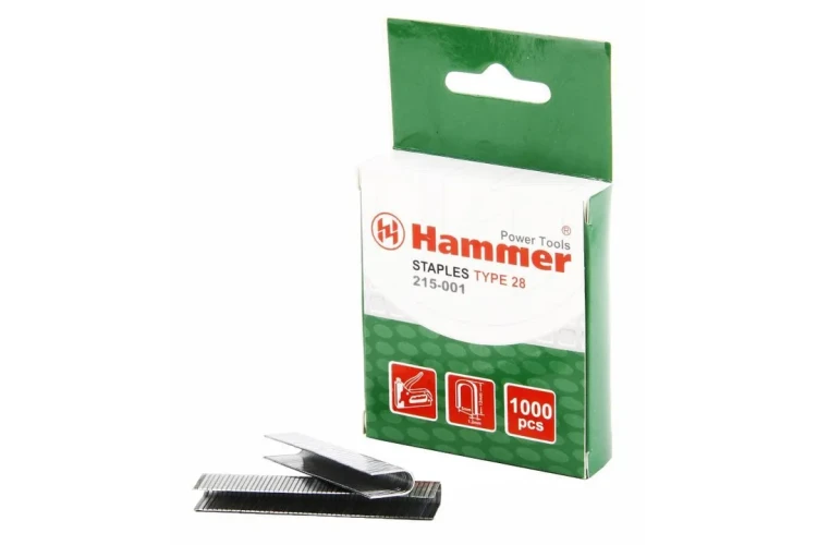 34001 Скобы для степлера Hammer Flex 215-001 12мм, ширина 5мм, сечение 1.2мм, U-образные (тип 28) 1000шт.