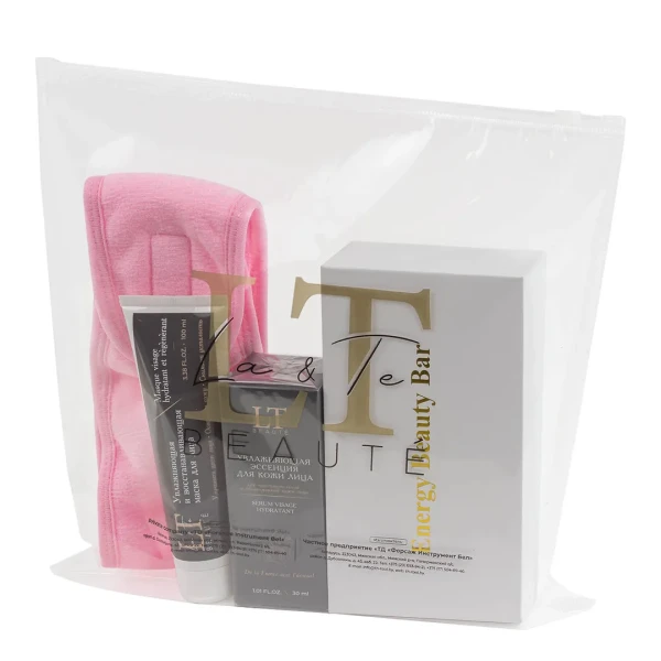 Набор(массажер роликовый Gold-белая уп.повязка на голову на липучке.маска для лица-1886.эссенция для лица-1848.пакет 30*30)