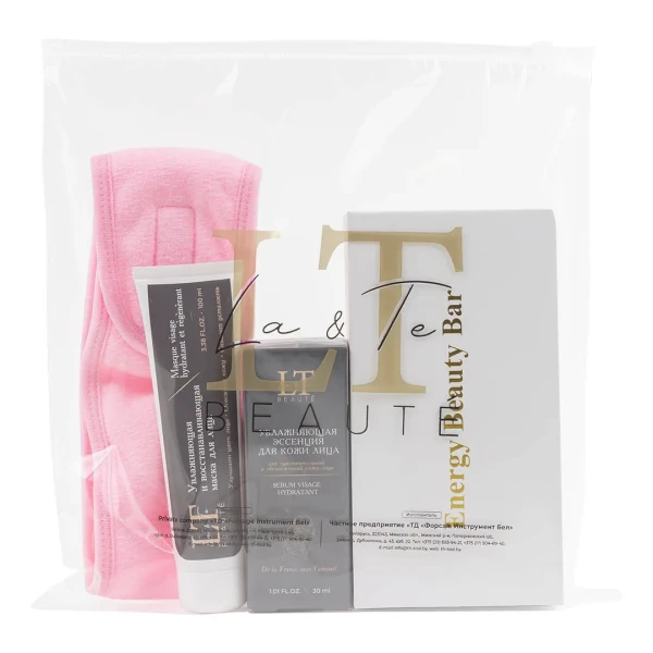 Набор(массажер роликовый Gold-белая уп.повязка на голову на липучке.маска для лица-1886.эссенция для лица-1848.пакет 30*30)