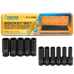 Головки ударные глубокие, набор 11пр., 1/2''(6гр.)