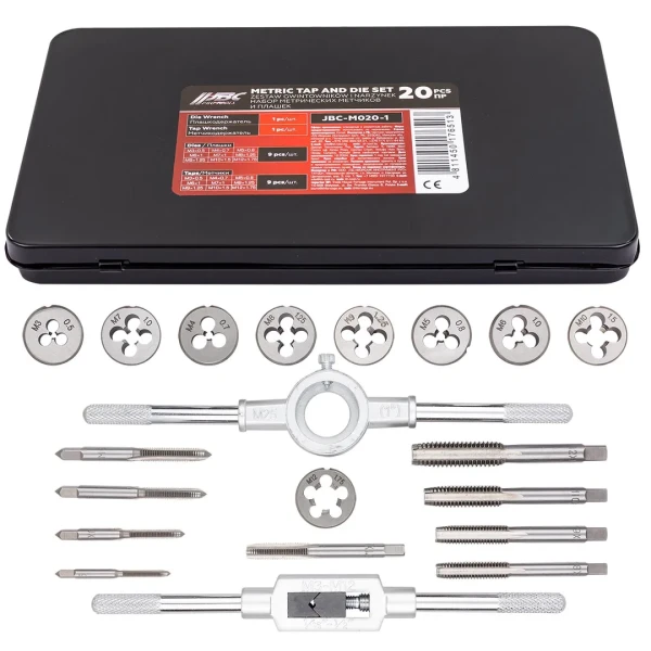 Набор метчиков и плашек метрический 20пр. (М3х0.5, М4х0.7, М5х0.8, М6х1, М7х1, М8х1.25, М10х1.5, М12х1.75, 1/8NPT27)