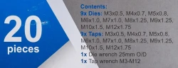 Набор метчиков и плашек метрический 20пр. (М3х0.5, М4х0.7, М5х0.8, М6х1, М7х1, М8х1.25, М10х1.5, М12х1.75, 1/8NPT27)