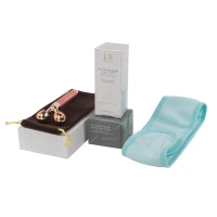 Набор(массажер роликовый Gold-белая уп.повязка на голову на липучке.гель-патч для лица-1831.крем для лица-1862.пакет 30*30)