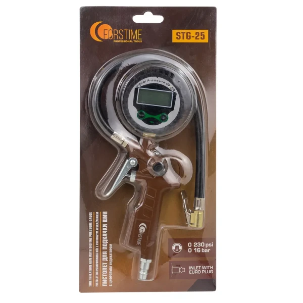 Пистолет для подкачки шин с цифровым манометром (0-16Bar), в блистере