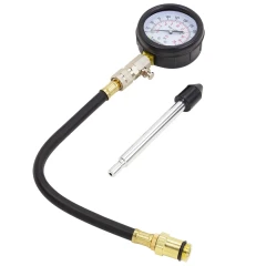 Индикатор компрессии бензинового двигателя (0-21Bar, М14, М18 + жесткий прижимной адаптер-переходник) 3пр., в кейсе