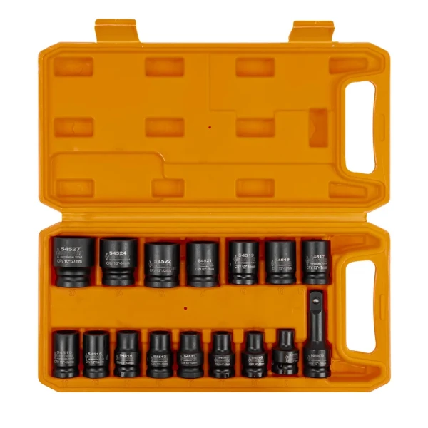 Набор головок 16пр.1/2''( 6гр) (8-10-11-12-13-14-15-16-17-18-19-21-22-24-27)+удлинитель 75мм)в кейсе