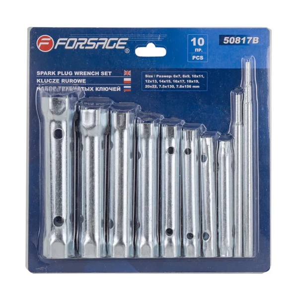 Набор ключей трубчатых торцовых 10пр(6х7,8х9,10х11,12х13,14х15,16х17,18х19,20х22), в блистере