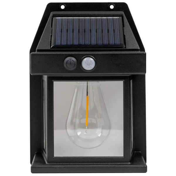 Светильник светодиодный на солнечной батарее с датчиком движения черный (3.7В/1200мАч,SMD2835,3500-4000,t зарядки 5-7ч,t работы 10-12ч)