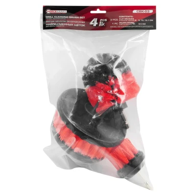 Набор сменных щеток для уборки/химчистки под шуруповерт 4пр: кругл.90х75мм,плоск.50х25мм,100х25мм, 120х25мм.