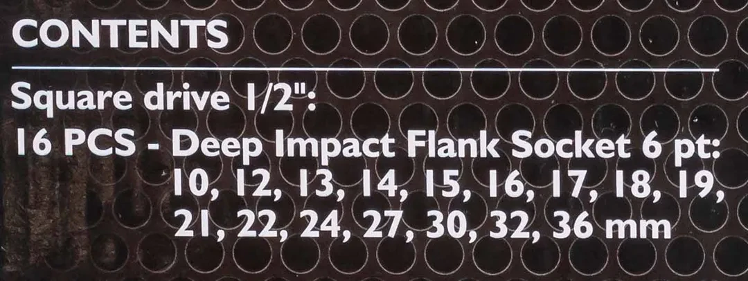 Набор головок ударных глубоких 16пр.,1/2''6гр.(10,12-19,21,22,24,27,30,32,36мм), в металлическом кейсе