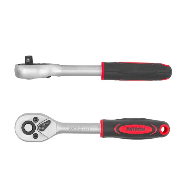 Трещотка реверсивная с резиновой ручкой 1/4''(L-160мм, 45зуб.),на пластиковом держателе