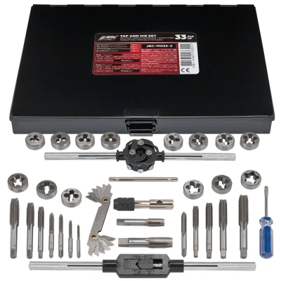 Набор метчиков и плашек 33пр.(метрич+дюйм)(М3х0.5,М4х0.7,М5х0.8,М6х1.0,М8х1.25,М10х1.5,М12х1.75,1/4,5/16,3/8,7/16,1/2,1/8-28,1/4-19)