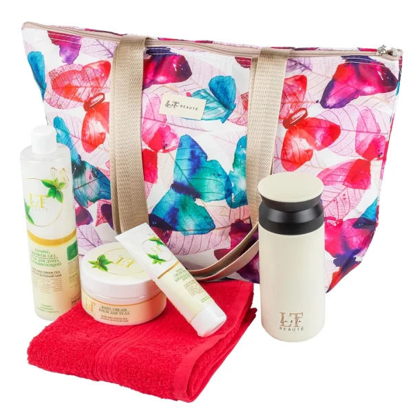 Набор Алоэ и Зеленый чай(термосумка LT-BB1.крем для тела.крем бальзам для рук.гель для душа.термокружка белая.полотенце в ассотрименте)