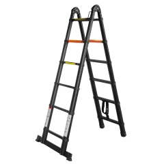 Лестница-стремянка телескопическая алюминиевая многофункциональная (1.9+1.9м, 6+6ступенек, max нагрузка 150кг, вес 13.8кг)