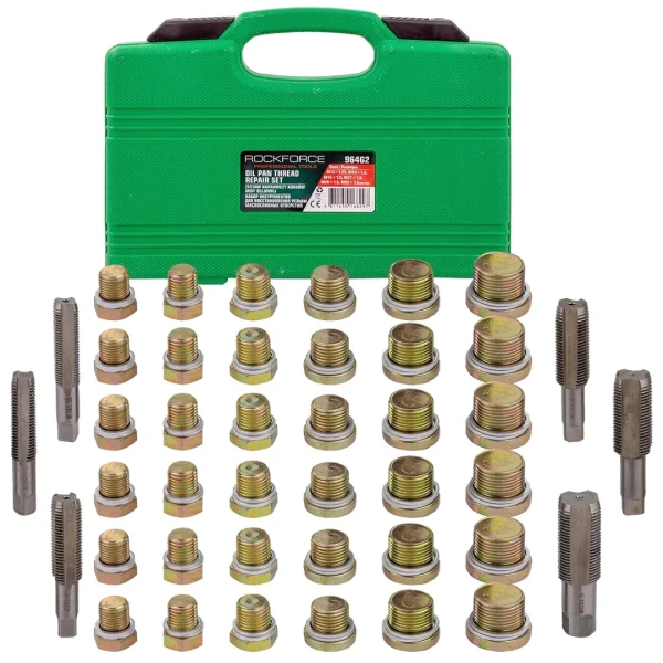 Набор метчиков и пробок для восстановления резьбы маслосливных отверстий114пр.(М13х1.25, М13х1.5, М15х1.5, М17х1.5, М20х1.5, М22х1.5), в кейсе