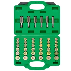 Набор метчиков и пробок для восстановления резьбы маслосливных отверстий114пр.(М13х1.25, М13х1.5, М15х1.5, М17х1.5, М20х1.5, М22х1.5), в кейсе